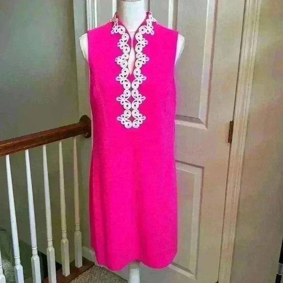 Vince Camuto NWT Appliqué Sleeveless Shift Dress Hot Pink & White Women Size 14 - Picture 3 of 13